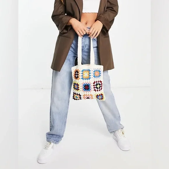 Multicolor Granny Square Crochet Mini Tote Bag - Picture 2 of 6